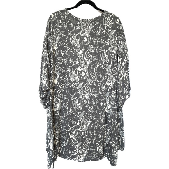 BLUE SKY Clothing Top Blouse Gray Cream Print Tunic Boho Free Trade Button Up 2X - Picture 4 of 6